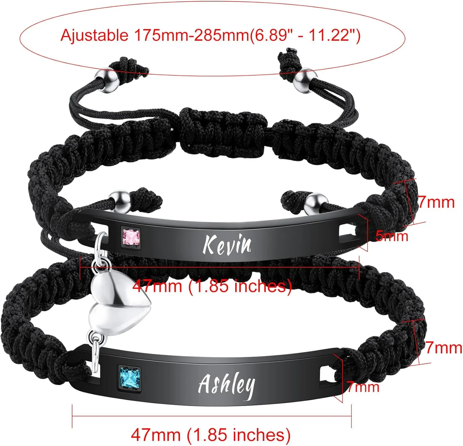 Personalized Matching Bracelets for Couples Adjustable Matching Couples Bracelets Set with Connectable Heart Custom Engraving Relationship Name Bracelet Jewelry Gifts for Men Women Couples