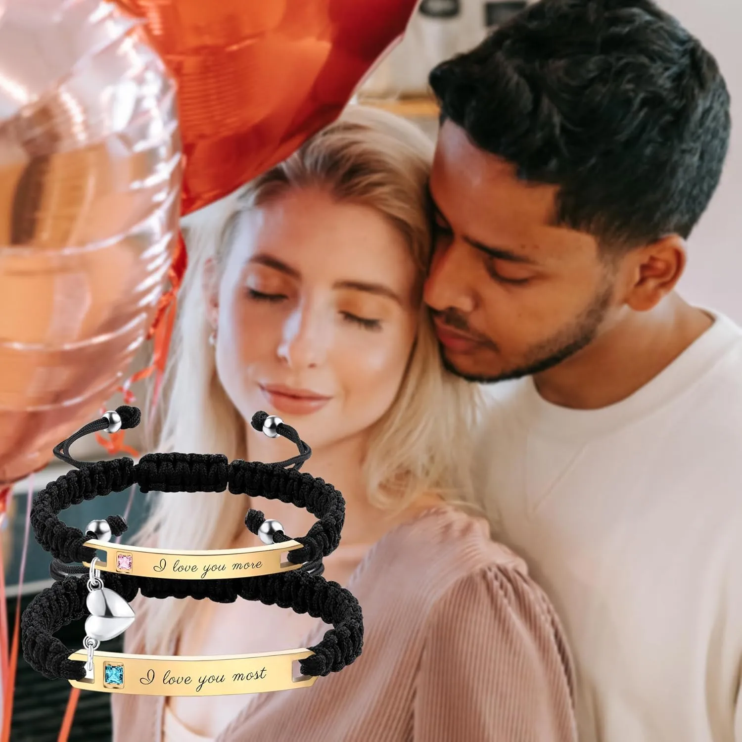 Personalized Matching Bracelets for Couples Adjustable Matching Couples Bracelets Set with Connectable Heart Custom Engraving Relationship Name Bracelet Jewelry Gifts for Men Women Couples