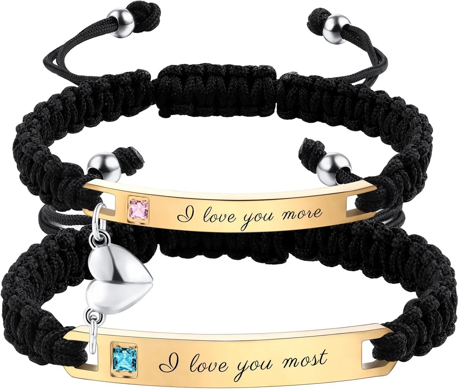 Personalized Matching Bracelets for Couples Adjustable Matching Couples Bracelets Set with Connectable Heart Custom Engraving Relationship Name Bracelet Jewelry Gifts for Men Women Couples