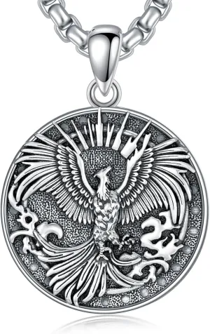 Phoenix Necklace 925 Sterling Silver Rising Phoenix Pendant Necklaces for Men Women, w/Stainless Steel Chain 22'' 2''