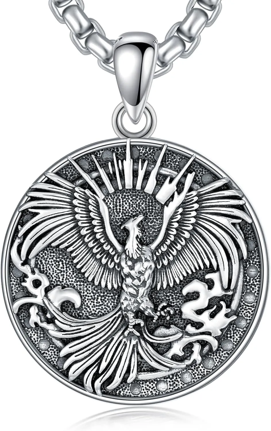 Phoenix Necklace 925 Sterling Silver Rising Phoenix Pendant Necklaces for Men Women, w/Stainless Steel Chain 22'' 2''