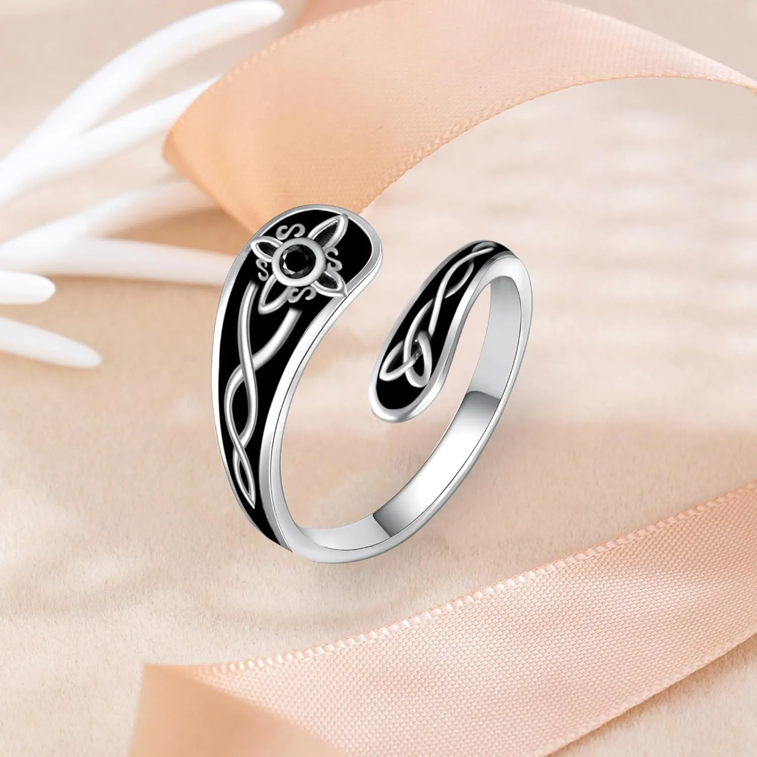 Phoenix/Tree of Life/Cross Faith/Witches Knot/Skull Spoon Rings for Women Men 925 Sterling Silver Ring Vintage Adjustable Antique Thumb Rings Jewelry Statement Wide Extendable Open Ring