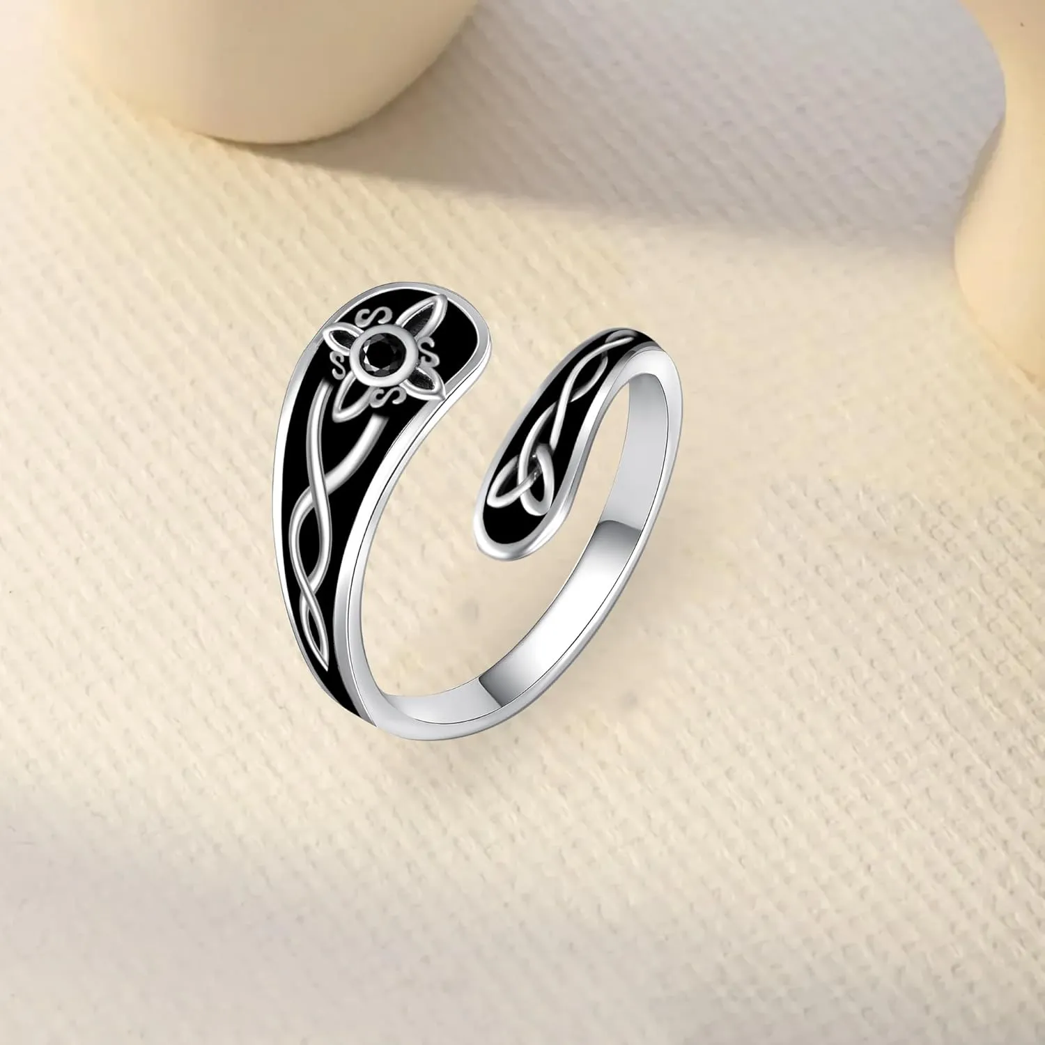 Phoenix/Tree of Life/Cross Faith/Witches Knot/Skull Spoon Rings for Women Men 925 Sterling Silver Ring Vintage Adjustable Antique Thumb Rings Jewelry Statement Wide Extendable Open Ring