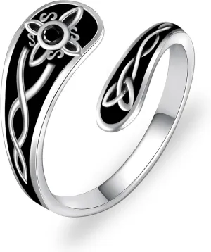 Phoenix/Tree of Life/Cross Faith/Witches Knot/Skull Spoon Rings for Women Men 925 Sterling Silver Ring Vintage Adjustable Antique Thumb Rings Jewelry Statement Wide Extendable Open Ring