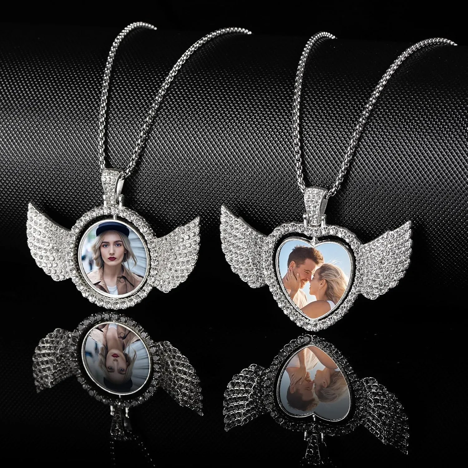 Picture Necklace Personalized Photo for Men Women Customized Hip Hop Jewelry Angel Wing Necklace Pendant Custom Memory Necklaces Chain Gifts