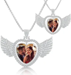 Picture Necklace Personalized Photo for Men Women Customized Hip Hop Jewelry Angel Wing Necklace Pendant Custom Memory Necklaces Chain Gifts