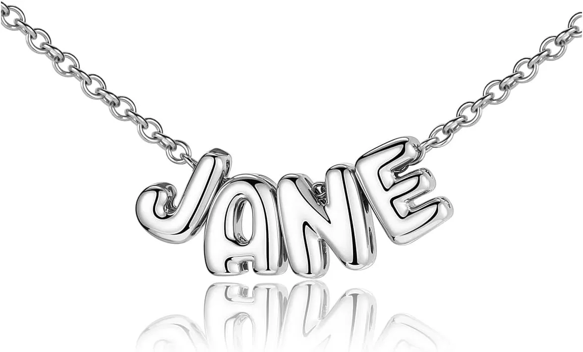 PiercingJ Custom 3D Name Letter Necklace Cute Bubble Initial Removable Pendant Gold Silver Personalized Balloon Charm Necklaces Alphabet A-Z for Women