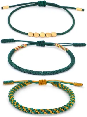 Pingyongchang 3 PCS Handmade Rope Red String Hand-Knitted Bracelets Tibetan Buddhist Woven Lucky Adjustable Cotton Copper Beads Bracelets for Women Men Friendship Gifts Jewelry