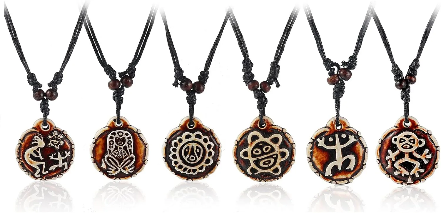 Pingyongchang Artificial Bone carving Sea Turtles Pendant Necklaces Gifts for Women Men Adjustable Rope 6/10 Pcs -6 PCS restore