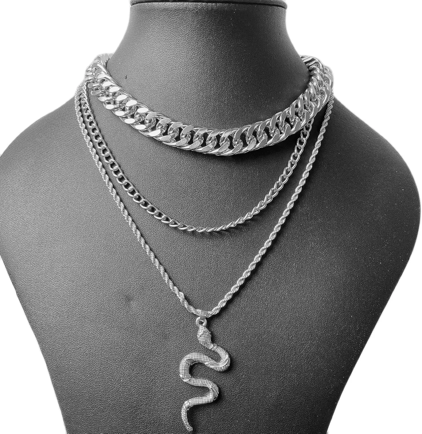 Pingyongchang Chunky Necklace Punk Layered Pendant Necklaces Vintage Multilayered Long Cuban Chain Choker Necklace for Women Men Jewelry