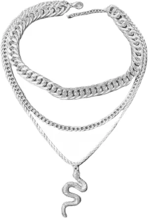 Pingyongchang Chunky Necklace Punk Layered Pendant Necklaces Vintage Multilayered Long Cuban Chain Choker Necklace for Women Men Jewelry