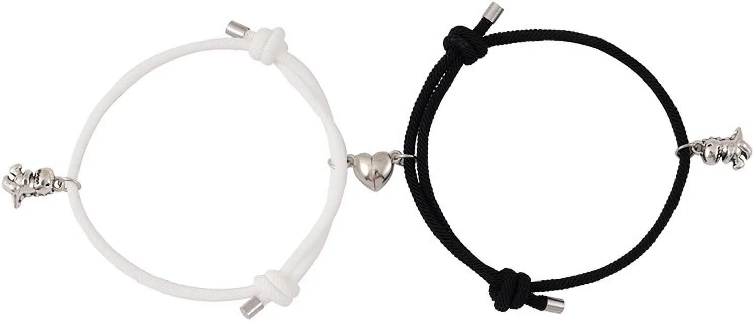 Pingyongchang Magnetic Couple Gifts Link Bracelets Set Friendship Matching Cute Dinosaur Bracelet for Boyfriend Girlfriend Best Friend Jewelry Gift for Couples