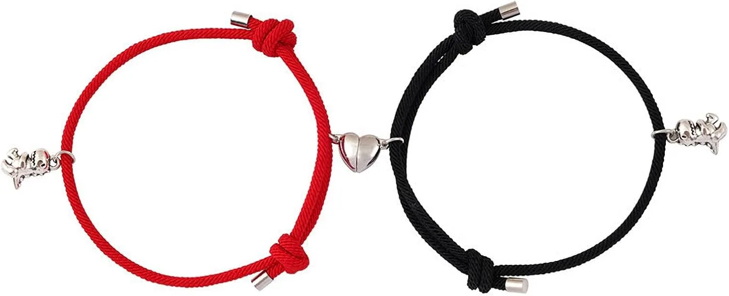 Pingyongchang Magnetic Couple Gifts Link Bracelets Set Friendship Matching Cute Dinosaur Bracelet for Boyfriend Girlfriend Best Friend Jewelry Gift for Couples