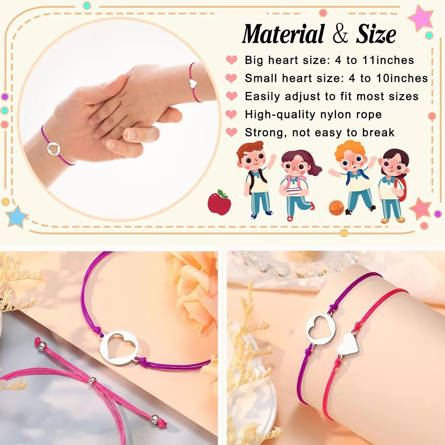 PINKDODO Back to School Gifts Mother Daughter Bracelet Set for 2 First Day of School Bracelet Mommy and Me Bracelets for Mother Daughter Girls Boys