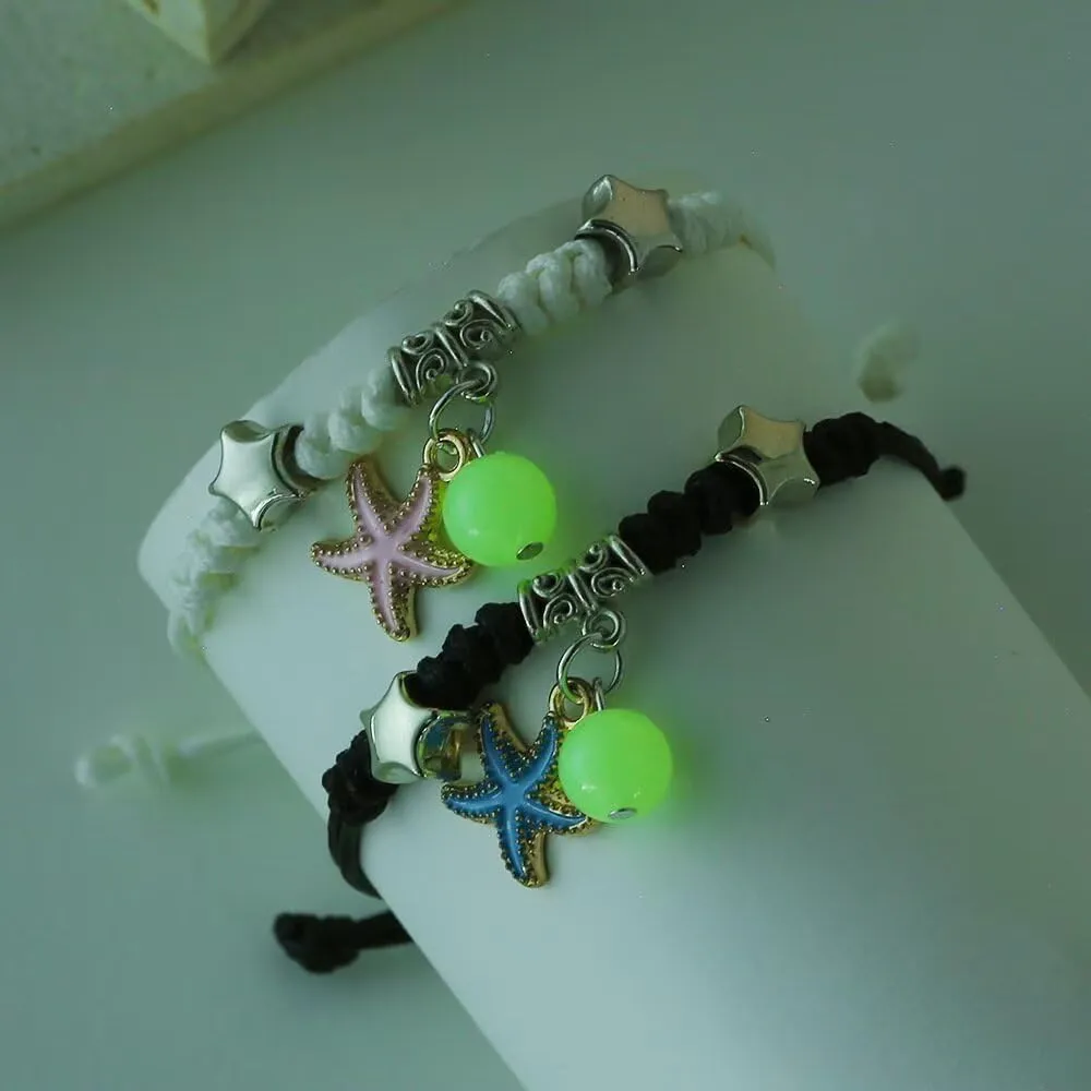 Pinky Promise Matching Bracelets Set for Women Men Luminous Spaceman Starfish Cross Charm Braided Distance Bracelet for Friends Couple BFF Friendship Jewelry