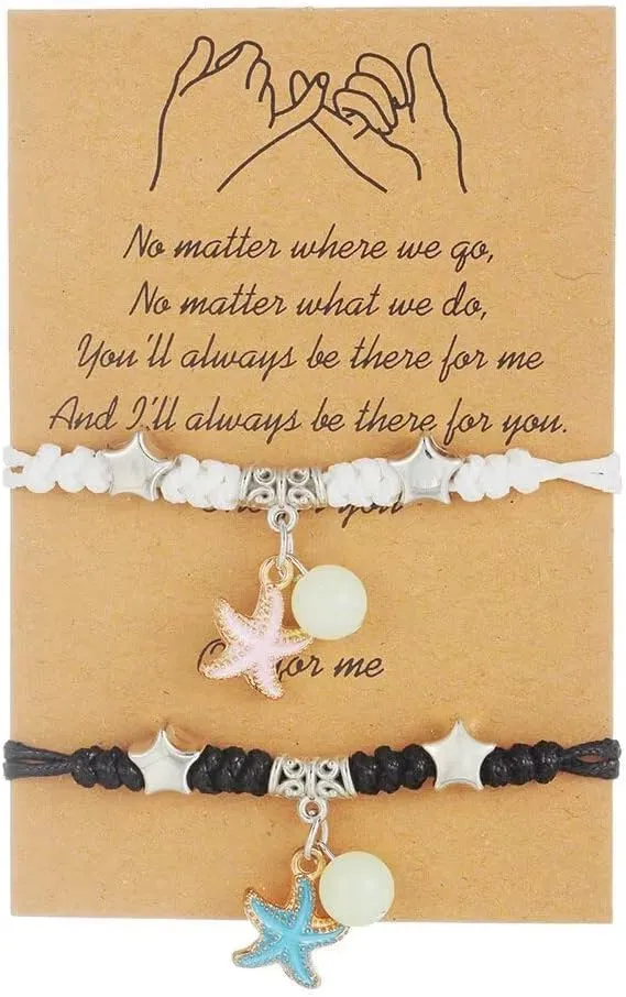 Pinky Promise Matching Bracelets Set for Women Men Luminous Spaceman Starfish Cross Charm Braided Distance Bracelet for Friends Couple BFF Friendship Jewelry