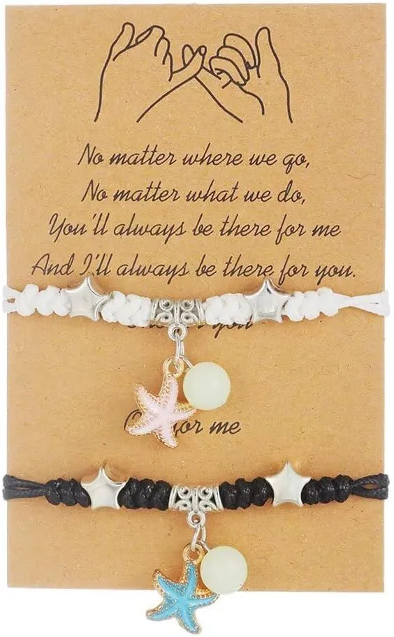 Pinky Promise Matching Bracelets Set for Women Men Luminous Spaceman Starfish Cross Charm Braided Distance Bracelet for Friends Couple BFF Friendship Jewelry