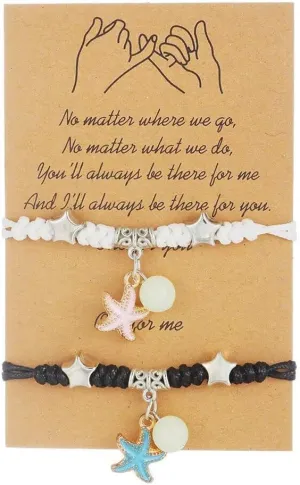 Pinky Promise Matching Bracelets Set for Women Men Luminous Spaceman Starfish Cross Charm Braided Distance Bracelet for Friends Couple BFF Friendship Jewelry
