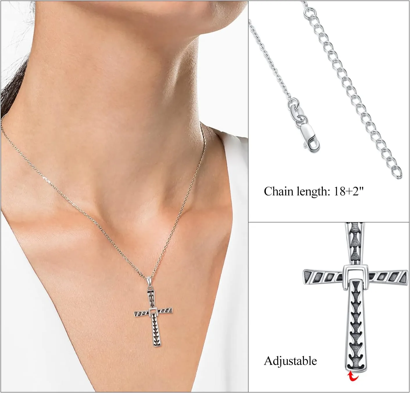 PRAYMOS 925 Sterling Silver Cross Necklace for Women Men Crucifix Cross Pendant Necklaces Simple Jewelry Gifts