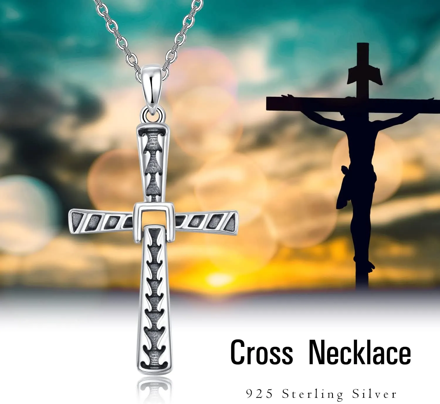 PRAYMOS 925 Sterling Silver Cross Necklace for Women Men Crucifix Cross Pendant Necklaces Simple Jewelry Gifts