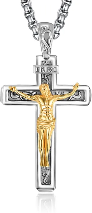 PRAYMOS 925 Sterling Silver Cross Necklace for Women Men Crucifix Saint Necklaces St Christian Religious Jewelry Confirmation Gifts Baptism