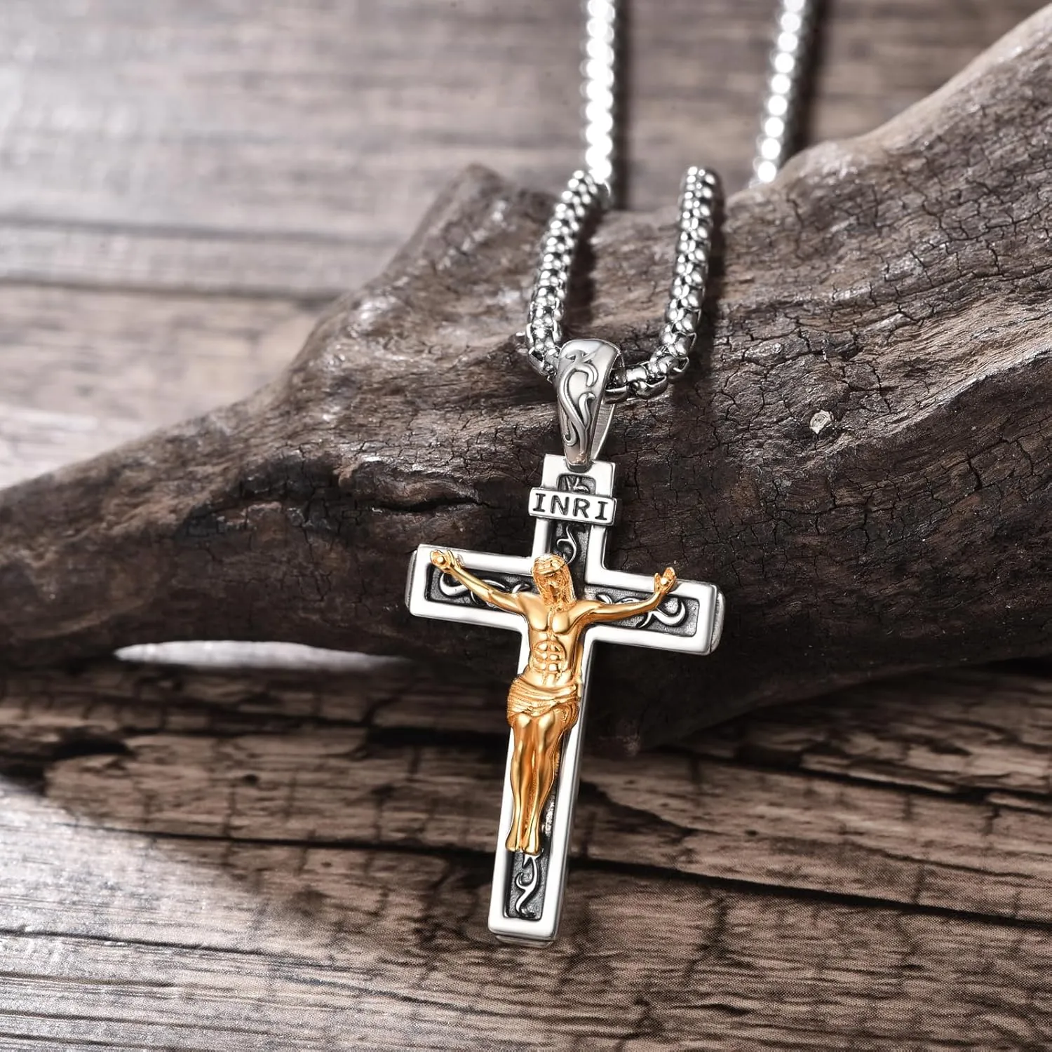 PRAYMOS 925 Sterling Silver Cross Necklace for Women Men Crucifix Saint Necklaces St Christian Religious Jewelry Confirmation Gifts Baptism