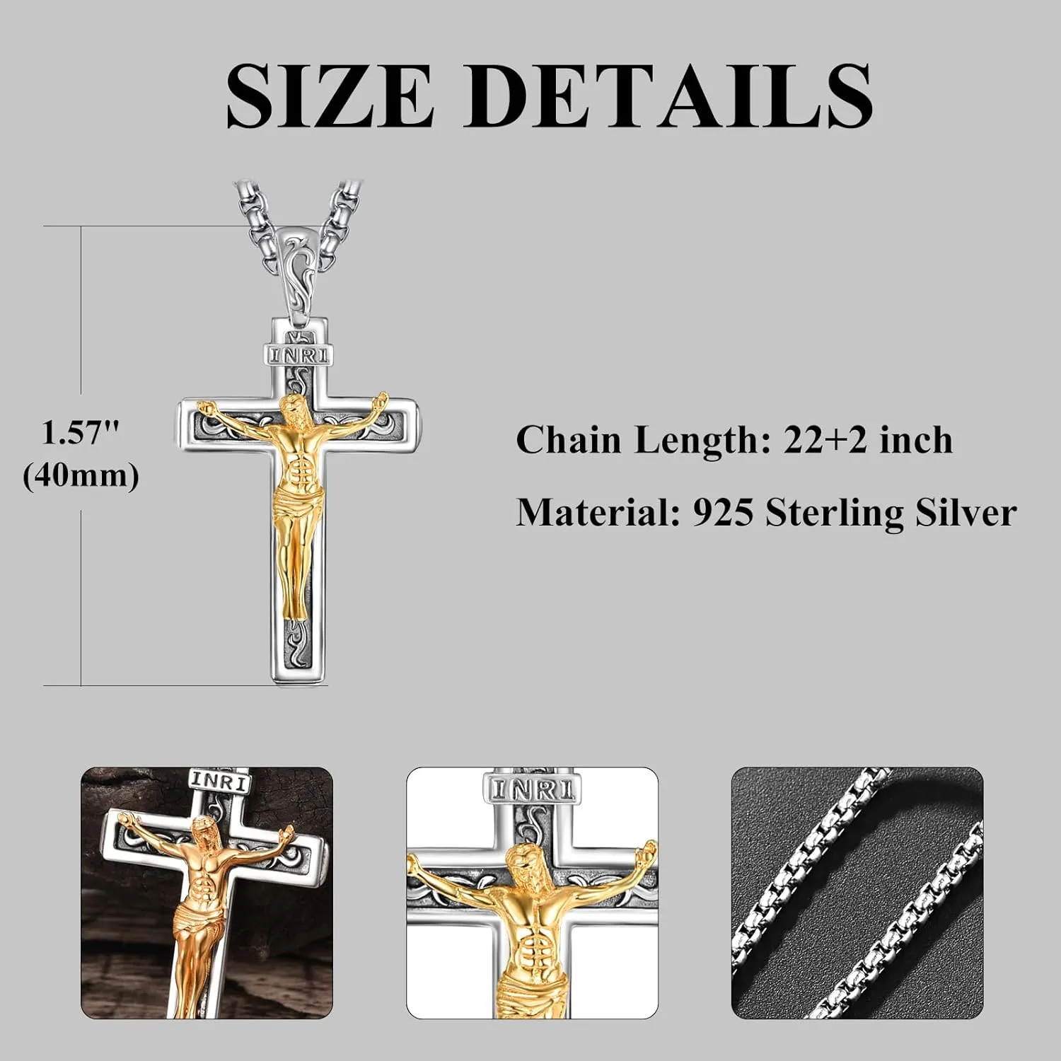 PRAYMOS 925 Sterling Silver Cross Necklace for Women Men Crucifix Saint Necklaces St Christian Religious Jewelry Confirmation Gifts Baptism