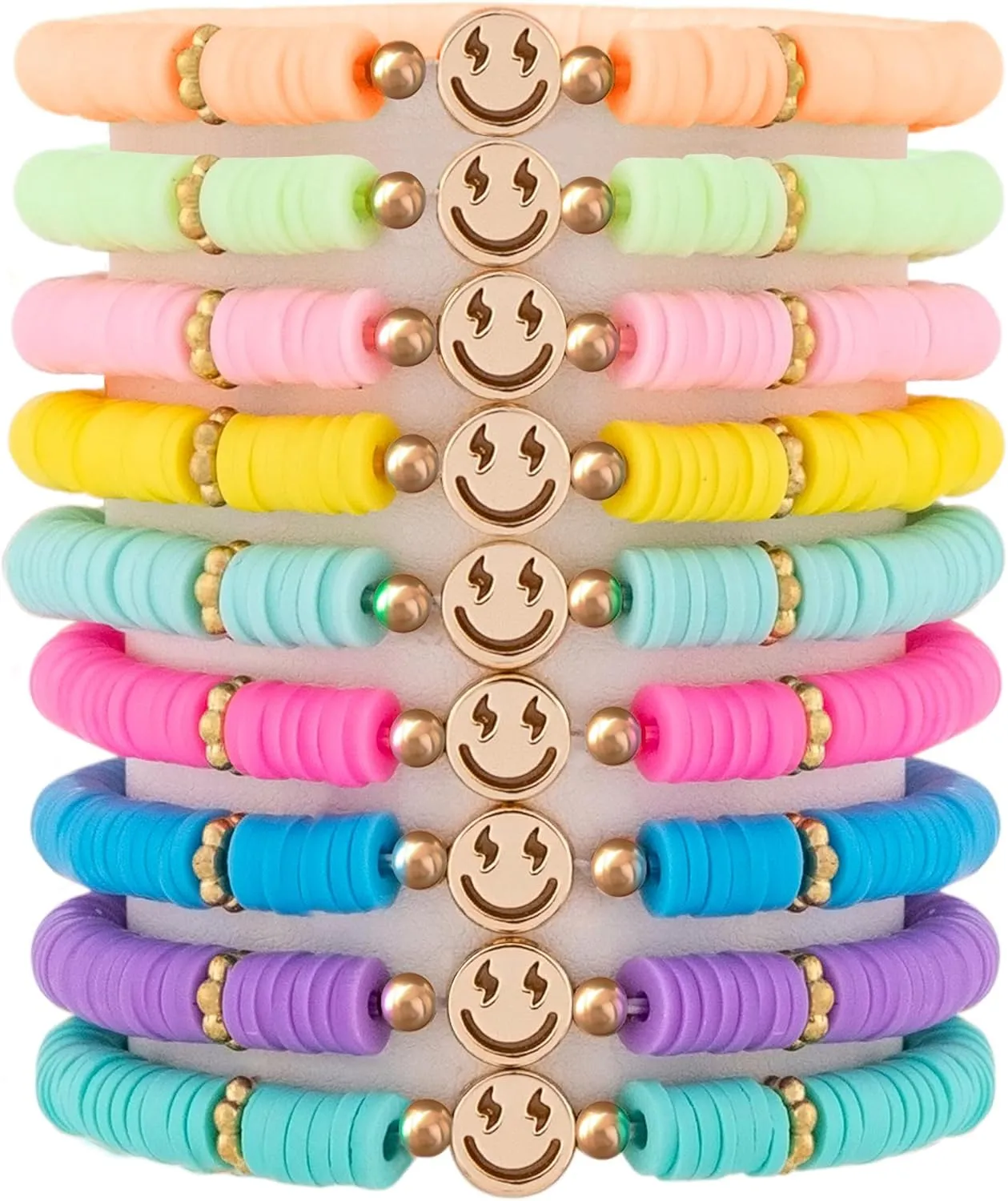 Preppy Bracelets for Teen Girl, Party Favors for Kids 8-12, Beaded Clay Stretch Smile Face Friendship Bracelets, Cute Birthday Party Favors for Tweens