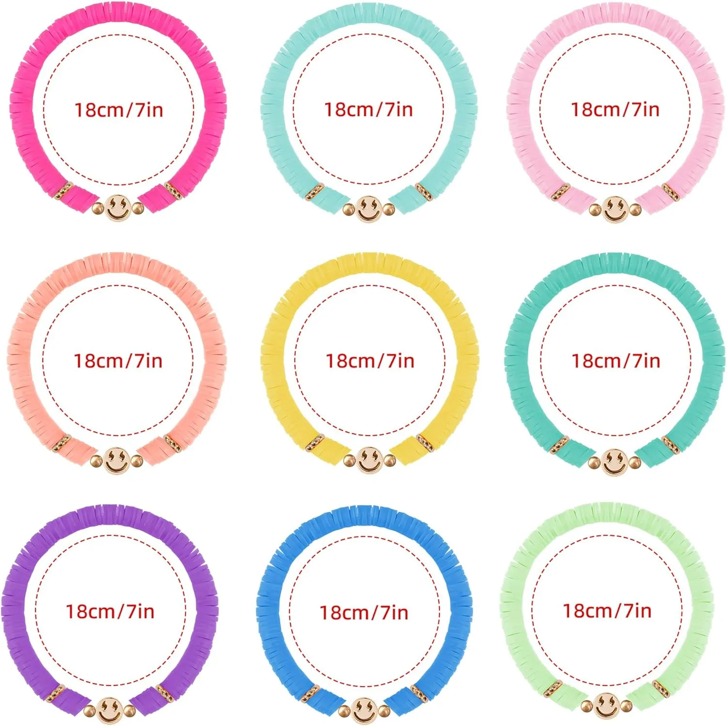 Preppy Bracelets for Teen Girl, Party Favors for Kids 8-12, Beaded Clay Stretch Smile Face Friendship Bracelets, Cute Birthday Party Favors for Tweens