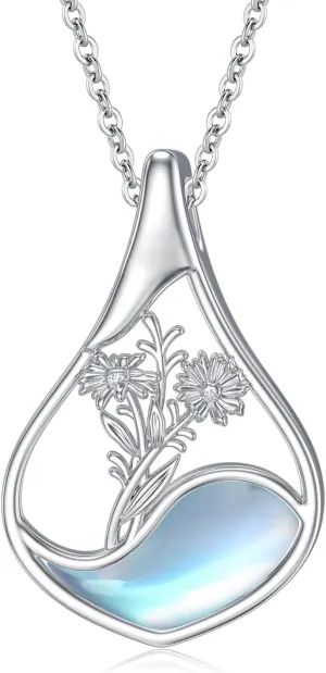 PROESS Moonstone Birth Flower Necklaces for Women Mother Sterling Silver Teardrop Necklace Teardrop Jewelry Gifts for Birthday Christmas