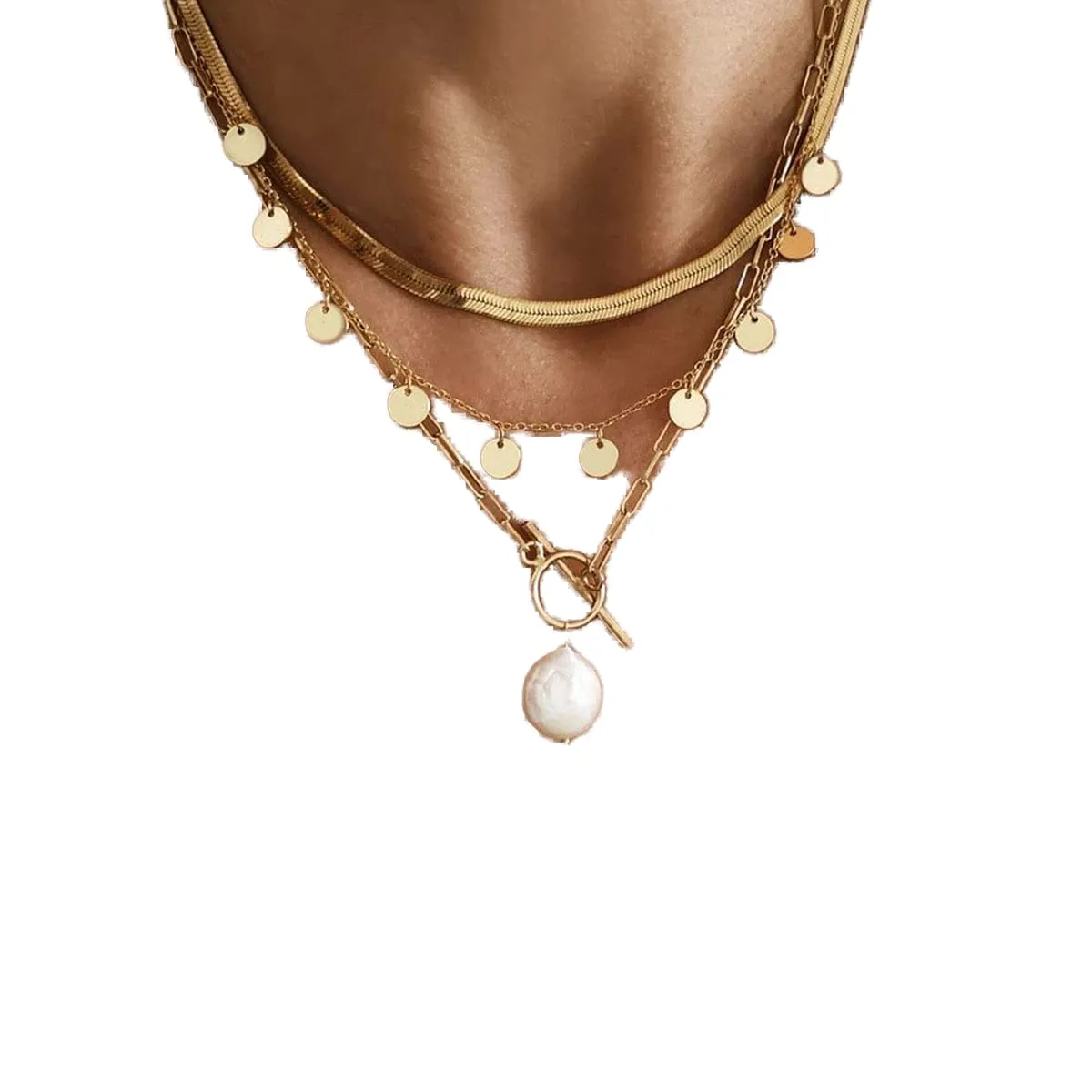 Punk Layered Necklace for Women Snake Bone Choker Necklaces Sequins Pearl Pendant Necklace Chain Jewelry Adjustable for Women