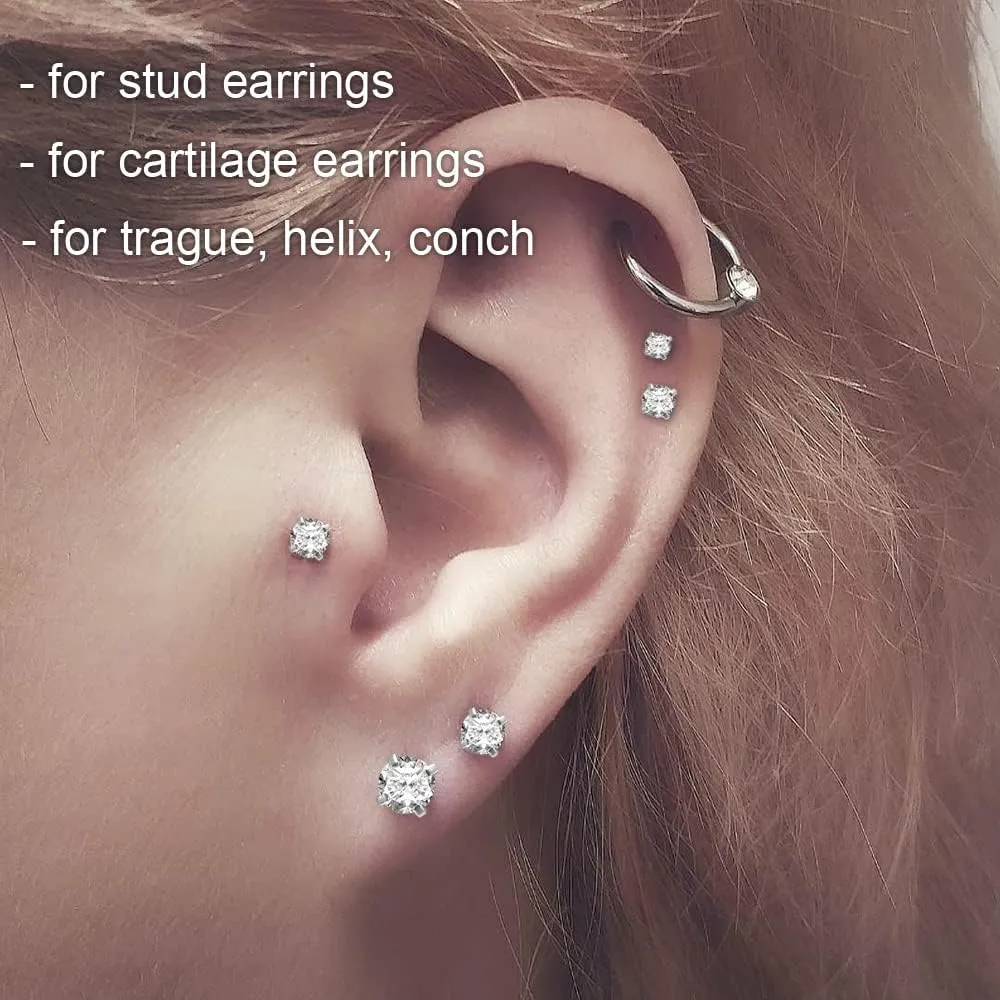 PunkTracker 16g/18g/20g Titanium Steel Threadless Flat Back Cartilage Earrings for Helix/Tragus/Conch/Daith/Earlobe - Nose Studs Lip Rings Labret Monroe Piercing Jewelry for Women Men 2PCS