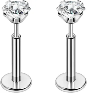 PunkTracker 16g/18g/20g Titanium Steel Threadless Flat Back Cartilage Earrings for Helix/Tragus/Conch/Daith/Earlobe - Nose Studs Lip Rings Labret Monroe Piercing Jewelry for Women Men 2PCS