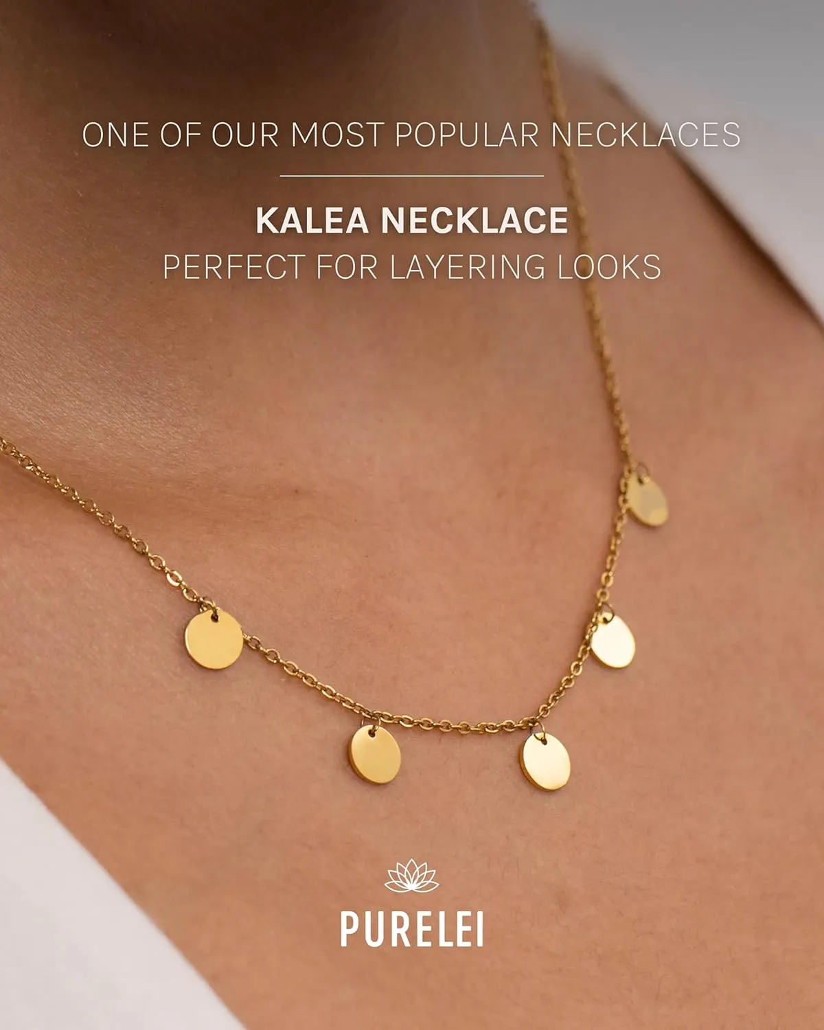 Purelei Kalea Necklace  18K Gold plated stainless steel jewelry  Waterproof chain  16 to 18 inch adjustable length  Fashion jewelry for your individual look
