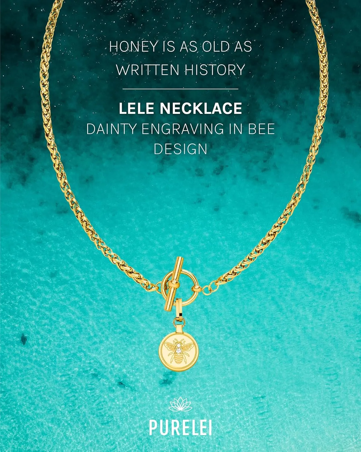 Purelei Lele Necklace  18K Gold plated stainless steel jewelry  Waterproof chain with pendant  17 inch length  Fashion jewelry for your individual look