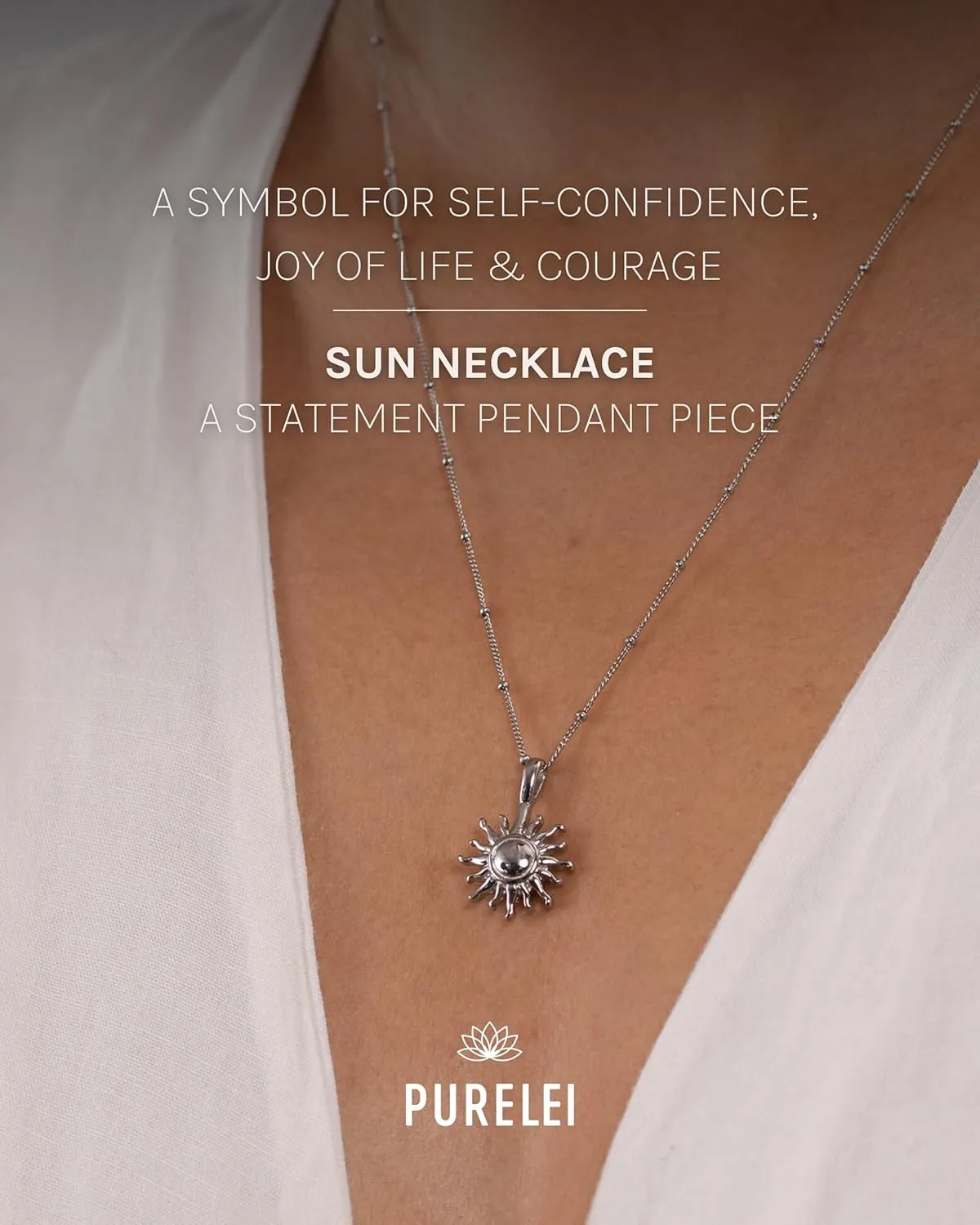 Purelei Sun Necklace  18K Gold plated stainless steel jewelry  Waterproof chain  20 to 22 inch adjustable length  Fashion jewelry for your individual look