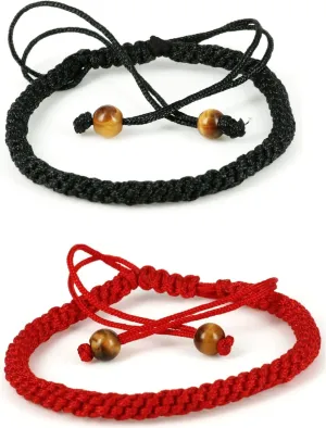 PURPLE WHALE Kabbalah String Knot Braided Bracelet for Women, Men | Adjustable Handmade Bracelet for Friendship, Graduation, Good Luck Protection | 2 Pcs (Red & Black)