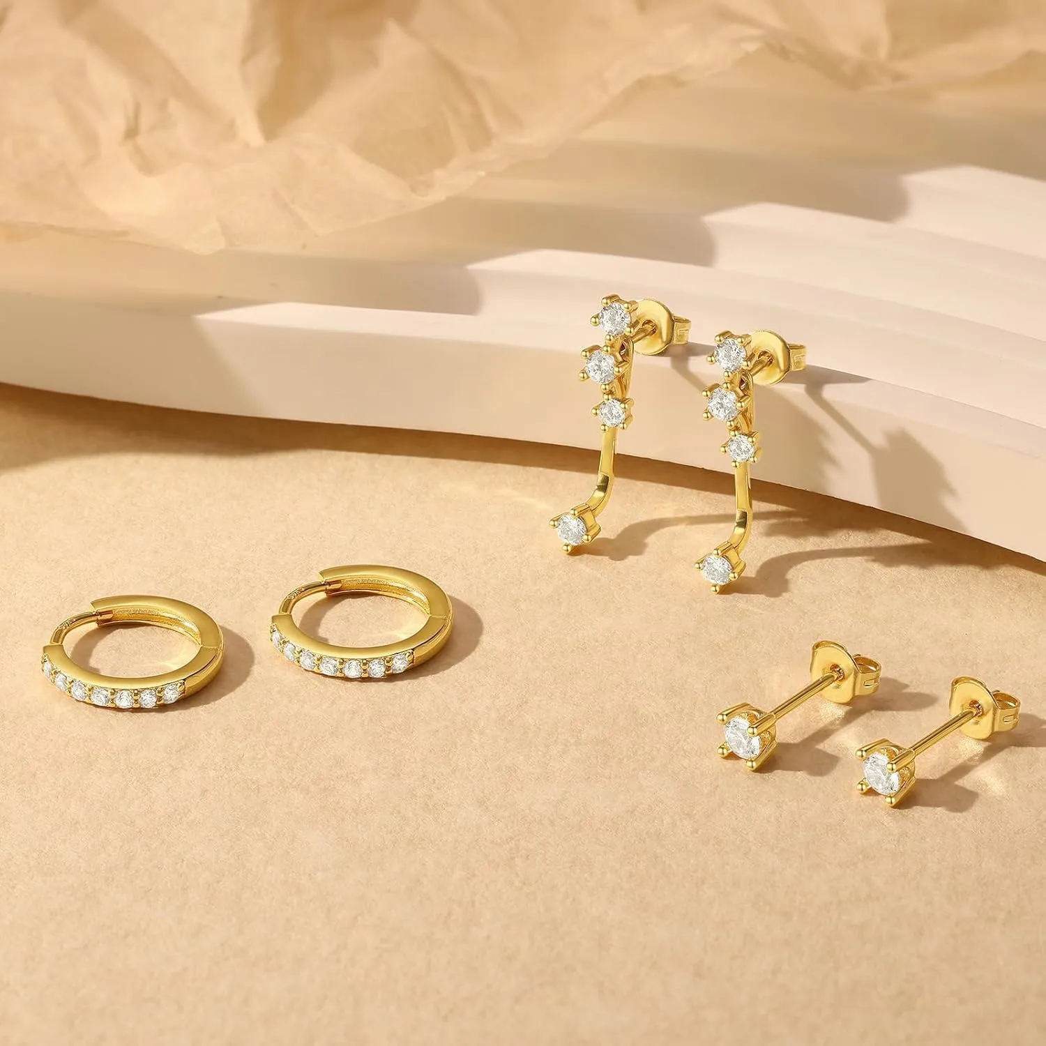 QUINBY Dainty Stud Earrings For Women,925 Sterling Silver Earring Sets For Multiple Piercing,Cartilage Hypoallergenic Earring Jackets For Sensitive Ears