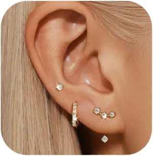 QUINBY Dainty Stud Earrings For Women,925 Sterling Silver Earring Sets For Multiple Piercing,Cartilage Hypoallergenic Earring Jackets For Sensitive Ears