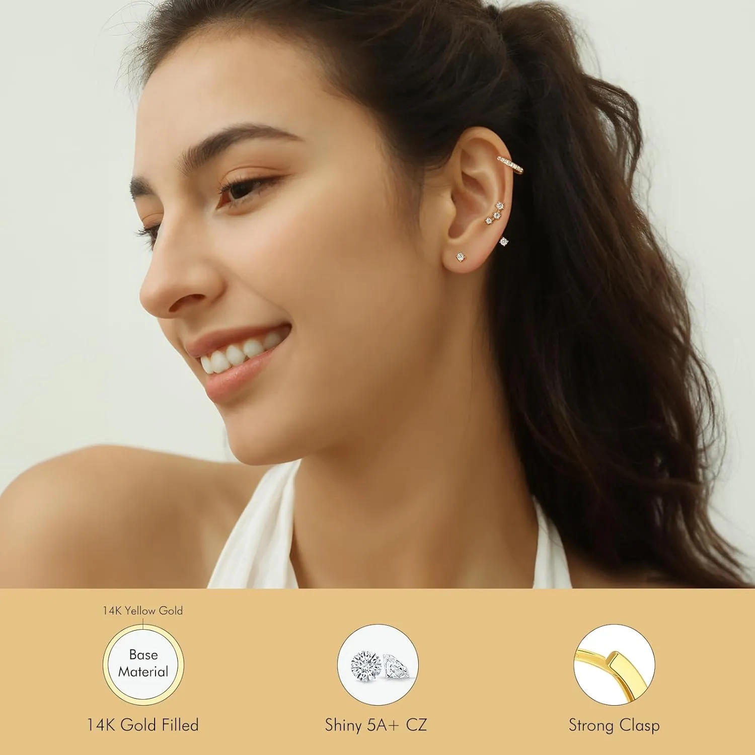 QUINBY Dainty Stud Earrings For Women,925 Sterling Silver Earring Sets For Multiple Piercing,Cartilage Hypoallergenic Earring Jackets For Sensitive Ears