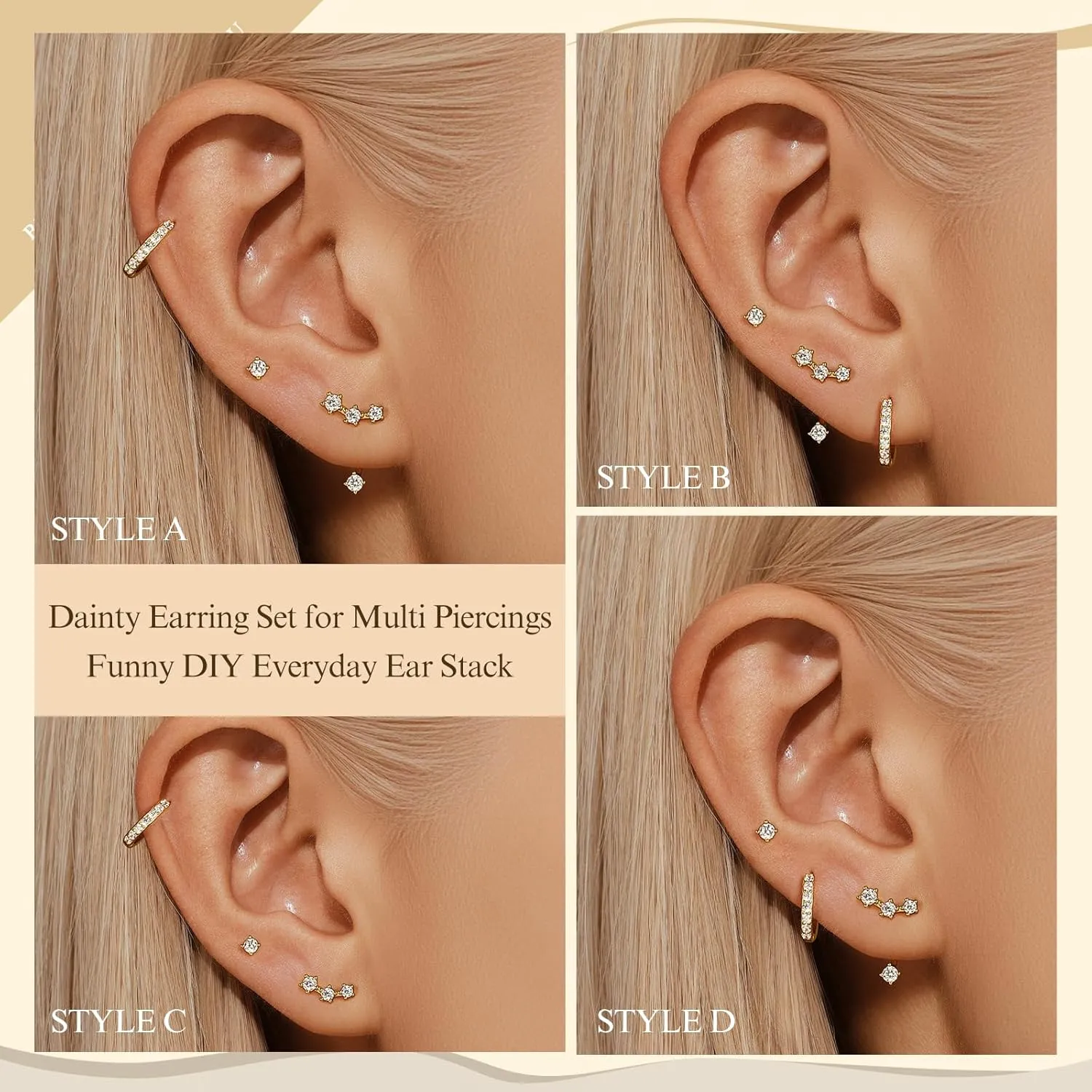 QUINBY Dainty Stud Earrings For Women,925 Sterling Silver Earring Sets For Multiple Piercing,Cartilage Hypoallergenic Earring Jackets For Sensitive Ears
