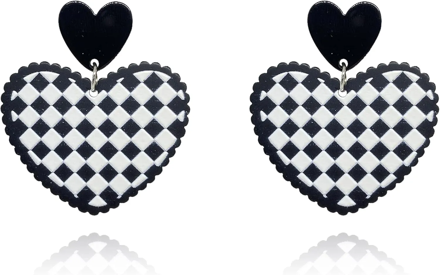 QUPENGXU Fashion Double Hearts Drop Dangle Earrings Simplicity Relief Color Contrast Earrings For Women