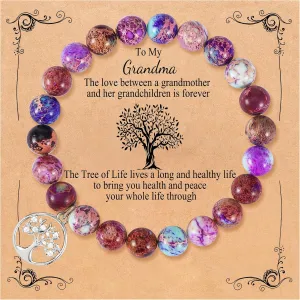 QWNHONEY Mothers Day Gift for Grandma Mom Mother in Law Sister in Law Bonus mom Granny Nana Valentine's Day Birthday Anniversary Pink Red Natural Stone Tree of Life Bracelet