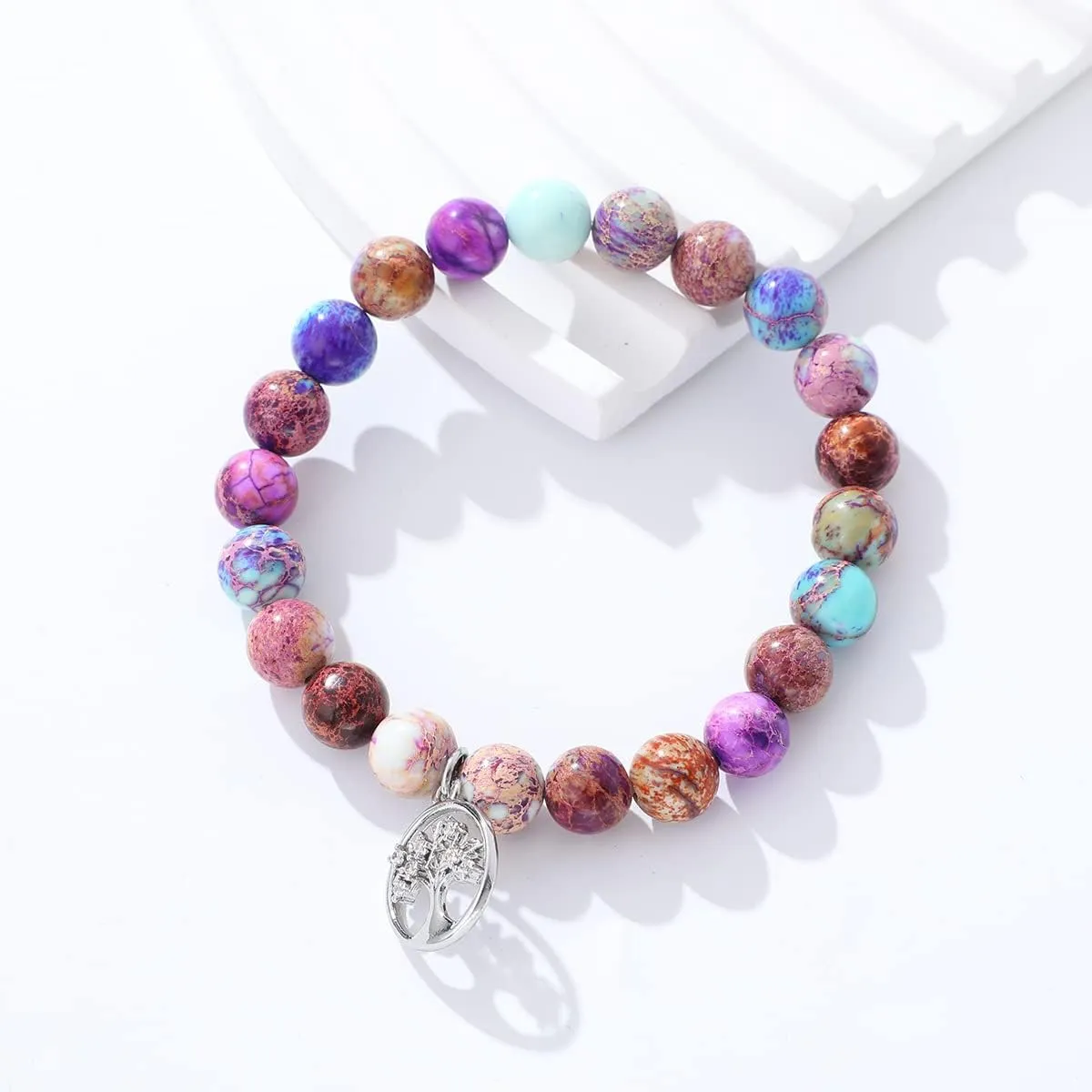 QWNHONEY Mothers Day Gift for Grandma Mom Mother in Law Sister in Law Bonus mom Granny Nana Valentine's Day Birthday Anniversary Pink Red Natural Stone Tree of Life Bracelet