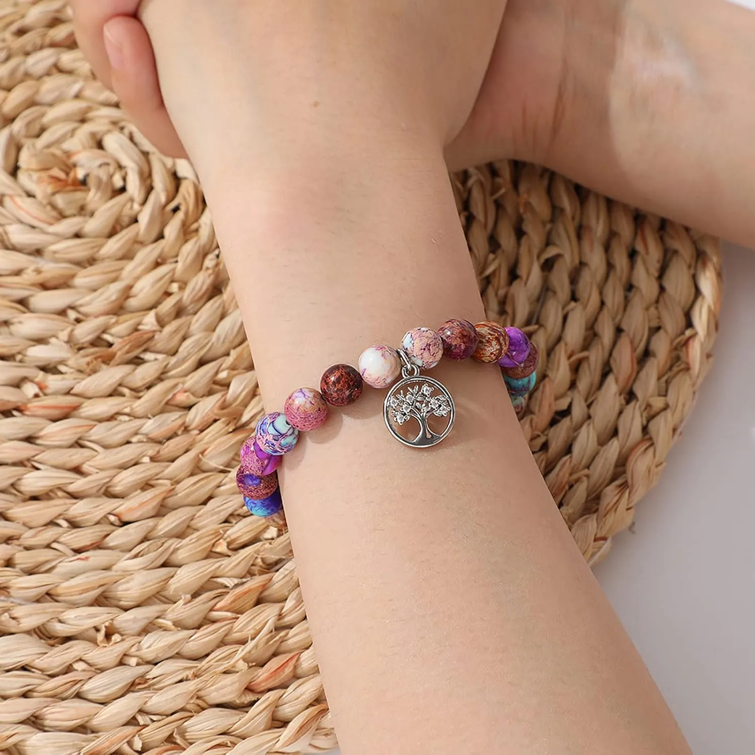QWNHONEY Mothers Day Gift for Grandma Mom Mother in Law Sister in Law Bonus mom Granny Nana Valentine's Day Birthday Anniversary Pink Red Natural Stone Tree of Life Bracelet