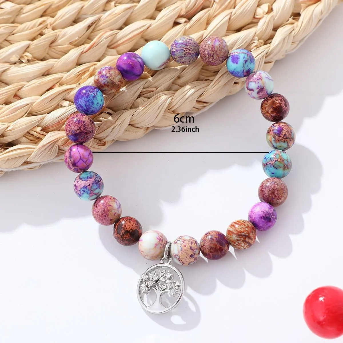 QWNHONEY Mothers Day Gift for Grandma Mom Mother in Law Sister in Law Bonus mom Granny Nana Valentine's Day Birthday Anniversary Pink Red Natural Stone Tree of Life Bracelet