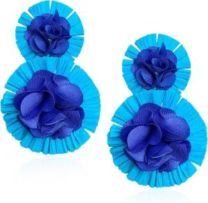 Raffia Flower Earrings Raffia Straw Wrapped Hot Pink Flower Drop Dangle Earrings Summer Tropical Beach Jewelry