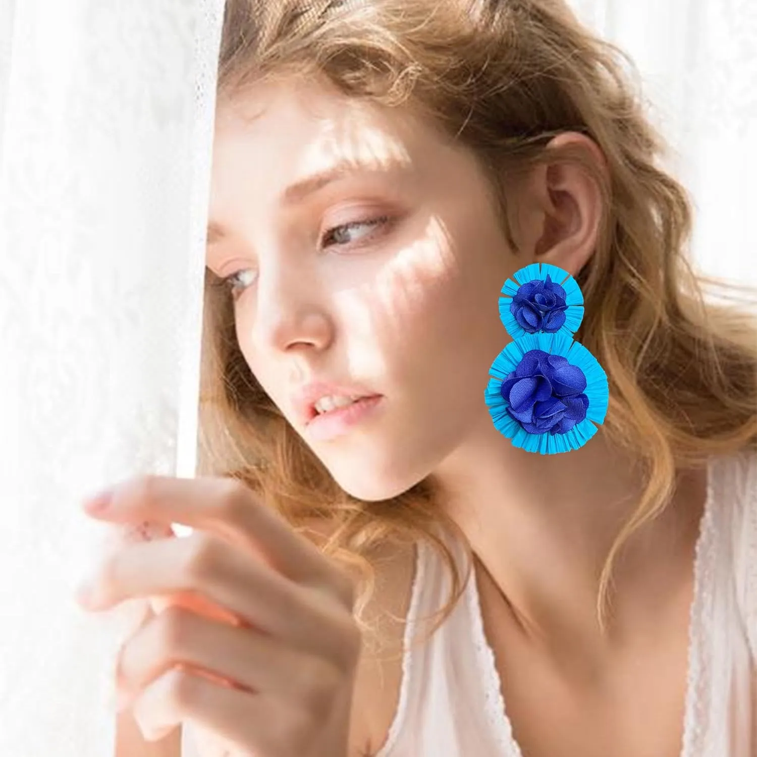 Raffia Flower Earrings Raffia Straw Wrapped Hot Pink Flower Drop Dangle Earrings Summer Tropical Beach Jewelry