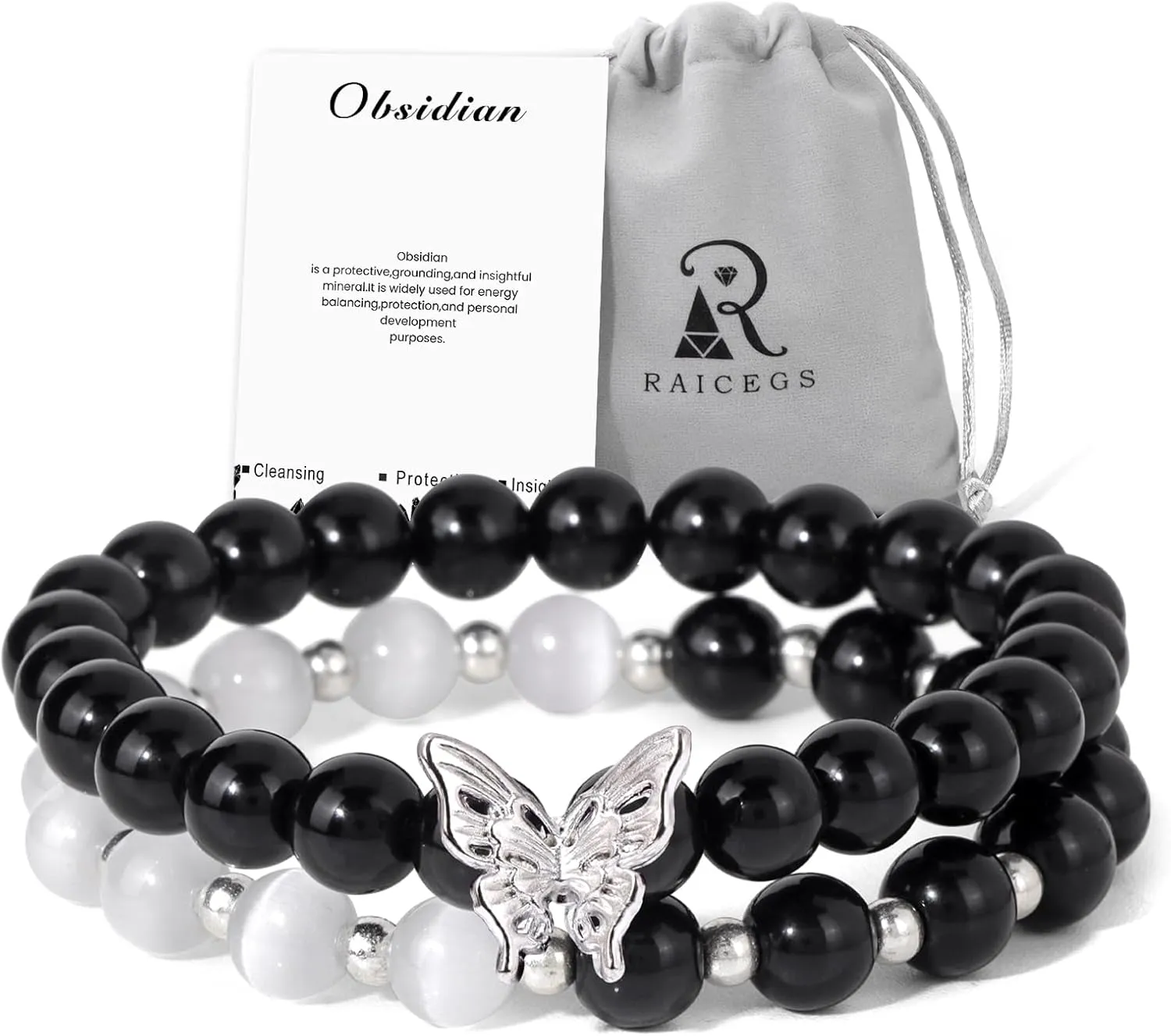 Raicegs Healing Crystal Bracelets for Women Amethyst Rose Quartz Bracelet Set 8mm Natural Stone Beaded Bracelet Anxiety Stress Relief Purple Bracelets for Women