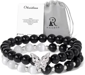 Raicegs Healing Crystal Bracelets for Women Amethyst Rose Quartz Bracelet Set 8mm Natural Stone Beaded Bracelet Anxiety Stress Relief Purple Bracelets for Women